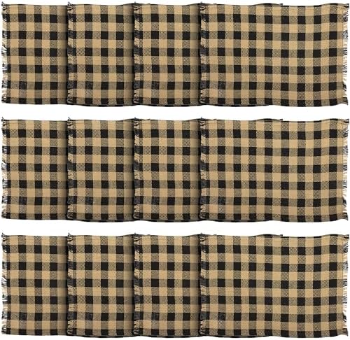 VHC Brands, Burlap Black Check, Cotton, 12x18, Fringed, Placemat, Set of 6, Black, 12 Pack by VHCBrands
