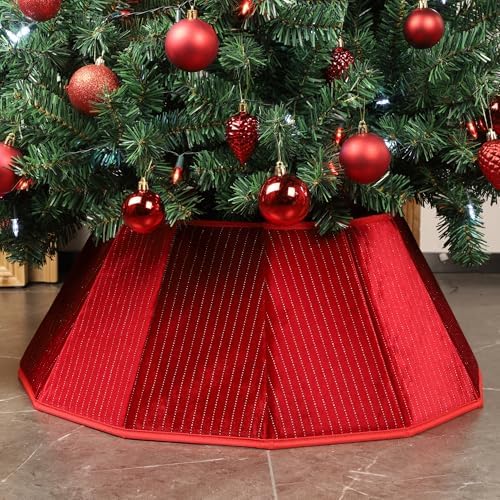 Blissun Christmas Tree Collar, Velvet Foldable Christmas Tree Ring with Silver Dotted line, Christmas Tree Skirt for Artificial Christmas Trees Decoration, Red - Image 6