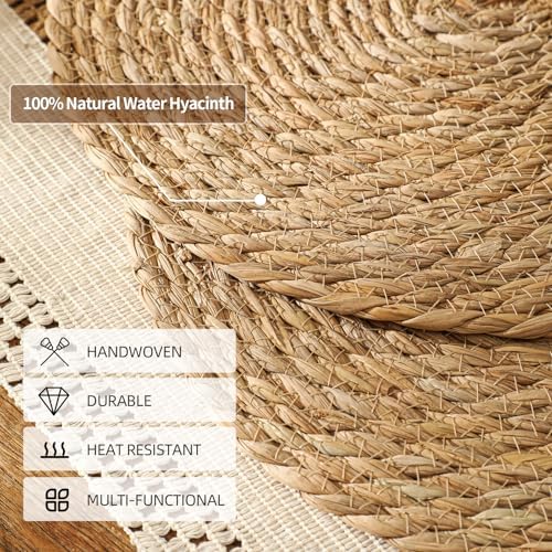 13.8'' Round Woven Placemats Set of 8, Boho Wicker Chargers, Terrekraft - Image 4