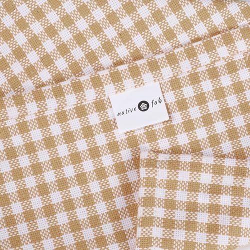 Native Fab Gingham Mini Check Cloth Napkins, Set of 12, 16x16 inches, 100% Cotton, Set of 12, Washable Soft Breathable Absorbent, Beige White - Image 2