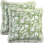 CPC Olive Green Ruffle Throw Pillow Covers for Couch, 18x18 Inch Cotton Stripe Ruffle Couch Pillows for Living Room, Hidden 14 Inch Zipper Boho Pillow Case or Cute Outdoor Pillows by COTTONPRINTCLUB
