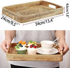 Hipiwe Large Woven Rattan Serving Tray Wicker Basket Organizer, 13.4"x9.5" - Image 4