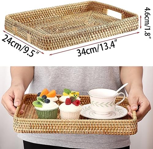 Hipiwe Large Woven Rattan Serving Tray Wicker Basket Organizer, 13.4"x9.5" - Image 4