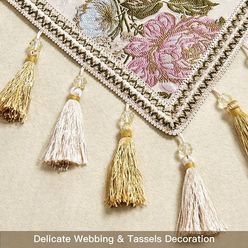 Loom and Mill European Jacquard Floral Table Runner 13x72 inch,Pearly Beige - Image 5
