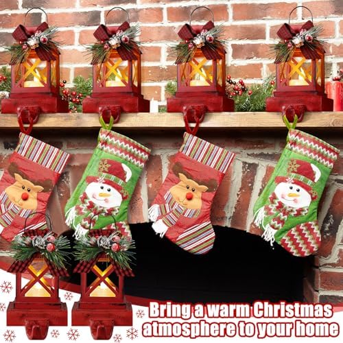 Therwen 4 Pcs Christmas Stocking Holders Lantern, LED, Classic, Red - Image 6