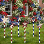6 Pcs 15" 4th of July Metal Yard Stakes Patriotic Outdoor Garden Decorations Stake Red Blue White Star Yard Sign for 250th Independence Day Porch Patio Walkway Lawn Decoration by Otoolling