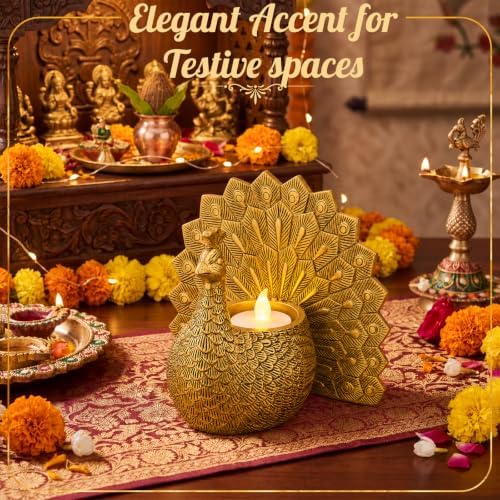 Sawysine Antique Diwali Peacock Decor Gold Peacock Tealight Candle Holder - Image 4