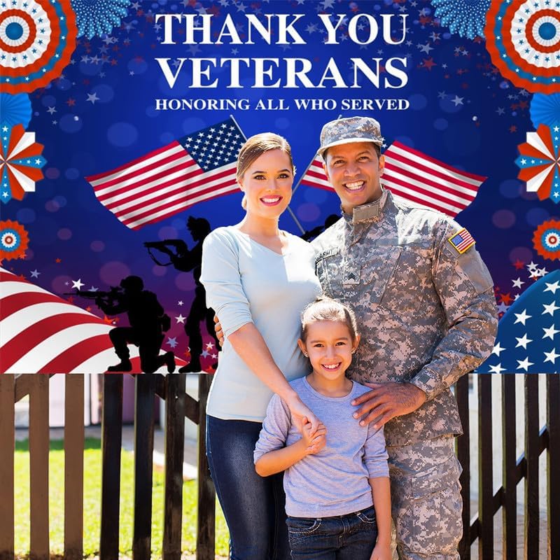 Veterans Day Backdrop Decorations Patriotic Banner 12x10ft - Image 2