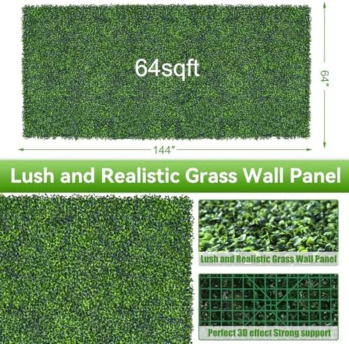 Artificial Boxwood Roll,64x144 in(64 sqft) UV-Anti Faux Ivy Grass Wall - Image 2