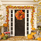 24" Harvest Fall Wreaths for Front Door Outside,Autumn Wreath with Pumpkins - Image 3