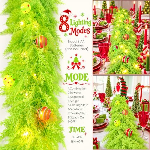 9FT Christmas Garland with Light Balls Real Touch Cedar Garland Decorations - Image 3