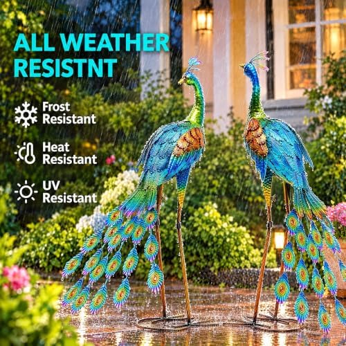 32" Peacock Decor Metal Yard Art Set of 2,Large Outdoor Statue - Image 6