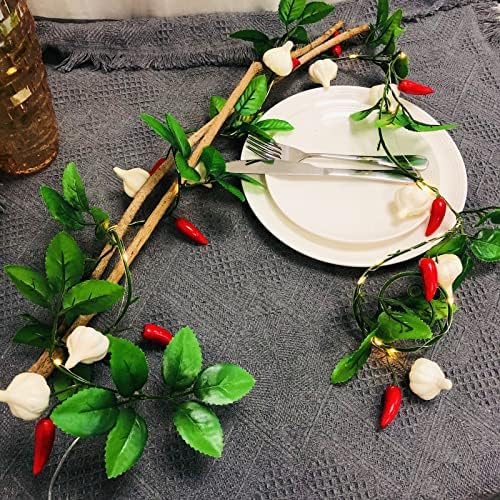 Artificial Chilli Plant Vine,Garlic Ivy Leaves Garland, 2M 20 LED Coper Wire Pepper String Light Wedding Birthday Indoor Decor Red Chili Fairy Light (Chilli, 4) - Image 6
