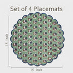Ridhi Floral Block Print Round Placemats 15" in, Set of 4, Basil Green - Image 3