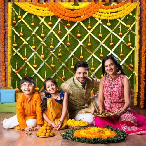 12x8ft India Pooja Backdrop Marigold Garland Diwali Indian Traditional Festival Photography Background for Wedding Mehndi Party Banner Decorations Photo Studio Props - Image 5