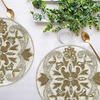 Beaded Charger Placemats Set of 2, 13" –Silver Gold Ivory - Image 2