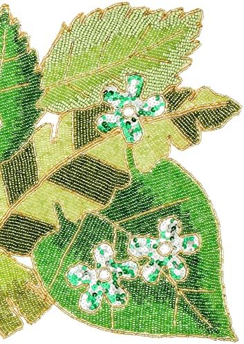 Hand Beaded Green Leaves Table Runner 13x36 Table Décor - Image 5