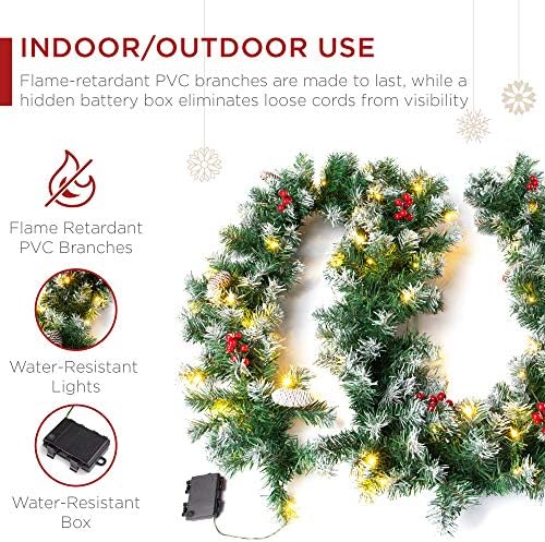 Best Choice Products 9ft Pre-Lit Holiday Pre-Decorated Christmas Garland for Stairs, Fireplace, Decoration w/PVC Tips, 50 Lights, Pine Cones, Berries - Semi-Flocked - Image 4