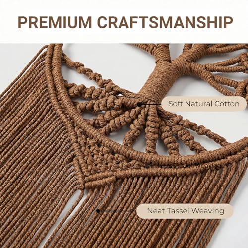 Sylfaen Tree of Life Macrame Wall Hanging - Boho Handmade Woven Tapestry - Dream Catcher Wall Decor Art Living Room - Macrame Tapestry Boho Decor for Bedroom (Brown) - Image 6
