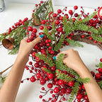 J'FLORU Artificial Christmas Wreath 20 Inch Chirstmas Wreaths for Front Door Red Berry Wreath with Pine Needles for Porch Fireplace Xmas Winter Holidays - Image 3