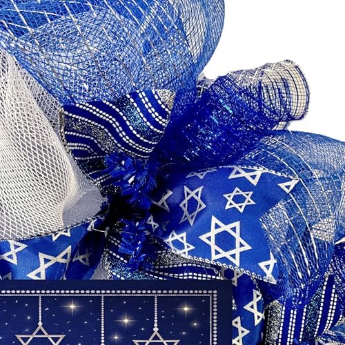 Happy Hanukkah Wreath with Star of David Ribbons Handmade Deco Mesh Available in 24 inch Diameter or 28 inch Diameter - Image 6