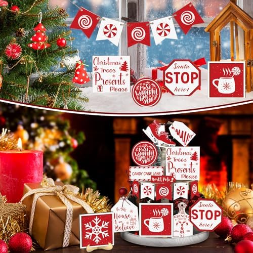 14 Pcs Halloween Tiered Tray Decor Set, Gnome Wood Table Signs (Skating) - Image 4