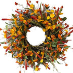 HipTree 24 Inch Fall Wreath for Front Door, Autumn Wreath with Mini Pumpkin by HipTree