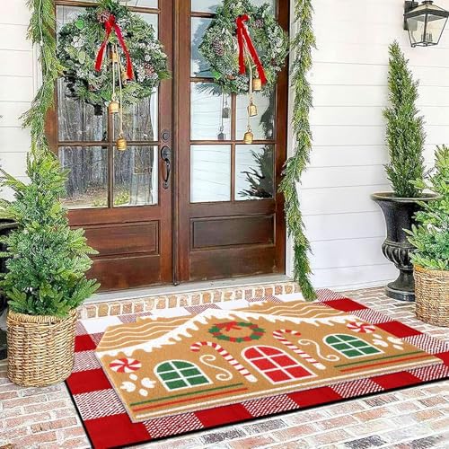 Tinideya 2 Pcs Gingerbread House Layered Doormat Set - Image 4