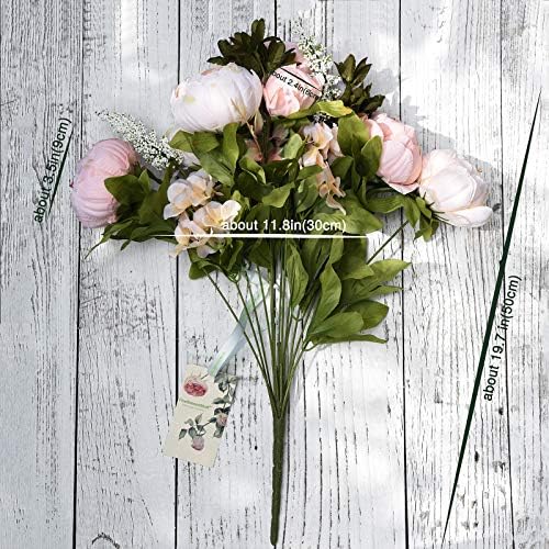 FiveSeasonStuff Rosy Pale Pink Artificial Peony Bouquet Set of 2 - Image 5