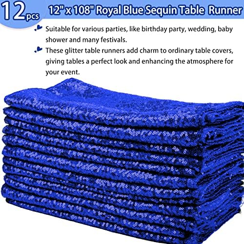 12 Packs 12 X 108 Inch Sequin Table Runner Glitter Dining Table Runner for Birthday Wedding Engagement Bridal Baby Shower Bachelorette Holiday Celebration Party Supplies Decorations (Royal Blue) - Image 2