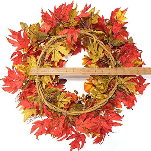 Idyllic 20 Inch Fall Wreath for Front Door - Maple Leaves Autumn Wreath for Thanksgiving, Halloween, Wall, Front Porch Home Decoration - Image 3
