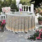 Ridhi Block Print Round Tablecloth Goldenrod Yellow 132 Inch 100% Cotton - Image 3