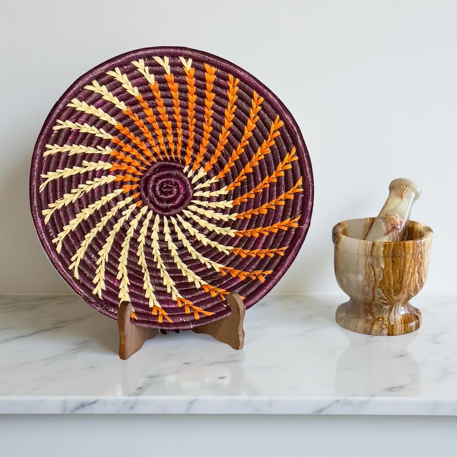 Handwoven African Basket Bowl for Fruits Wall Decor 12in diameter - Image 4