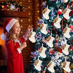24 Set Mini Gold Snowflake Christmas Stockings with Gift Tags Bells - Image 5