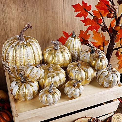 winemana 12 Pcs Pumpkin Fall Decorations, Golden Artificial Pumpkins - Image 6