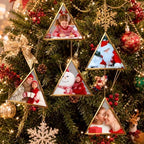 Qunclay 6 Pcs 5" Christmas Brass Picture Frame Ornaments Xmas Metal Double Glass Hanging Photo Frame with Metal Chain for Christmas Tree Decorations(Gold, Triangle) - Image 5