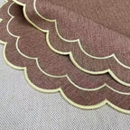 Linen Cotton Placemats Set of 4 Scalloped Flower Embroidery Place Mats 15'' Natural Linen Texture Fabric Machine Washable Table Mats for Restaurant Kitchen,Table Decor(Brown) - Image 5