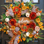 24 Inch Fall Wreaths for Front Door, Autumn Wreath with Welcome Sign by NaturaWre