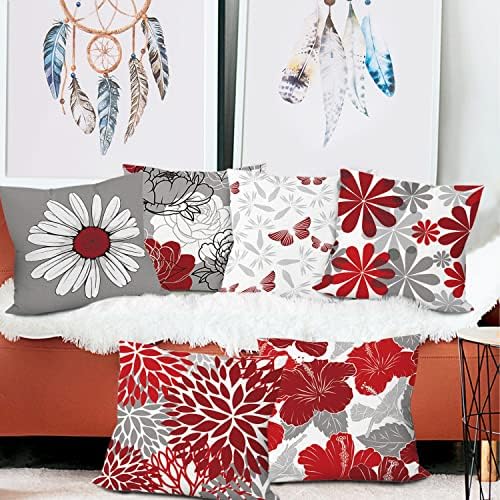 Red Grey Throw Pillow Covers 20x20 Set of 6, Dasiy Floral Home Decor - Image 6