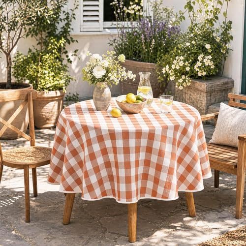 Fall Gingham Tablecloth Round 60" - Image 3