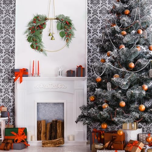 Christmas Wreath for Front Door Artificial Half Circle Wreaths with Bell Pine Cones Red Berries Eucalyptus Leaves Outdoor Wreath for Farmhouse Front Porch Window Christmas Decorations - Image 6