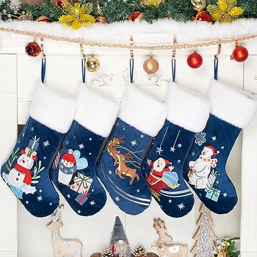 LUBOT Christmas Stocking Family Decorations Dark Night Starry Pattern Xmas Plush Gift Ornaments Embroidery Christmas Stockings for Kids Dogs Holiday Christmas Party Decor 5 Pack by LUBOT