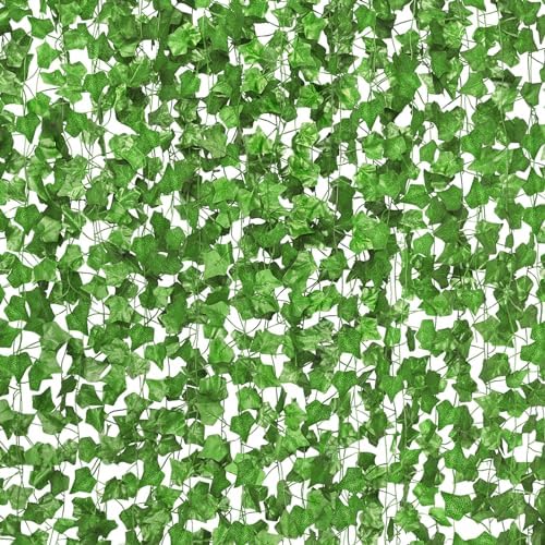 CQURE 72 Pack 504Ft Artificial Ivy Fake Vines,Ivy Garland Greenery Garland Fake Hanging Plants Vines Aesthetic Green Leaves for Bedroom Wedding Party Garden Wall Room Decor… by CQURE
