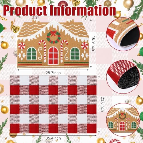 Tinideya 2 Pcs Gingerbread House Layered Doormat Set - Image 2