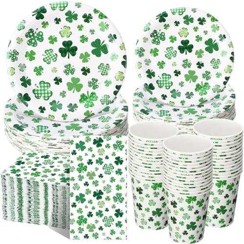 Pickmesh 250 Pcs St. Patrick's Day Party Supplies Kit for 50 – Shamrock Disposable Paper Plates, Napkins and Cups for St. Paddy's Day Party, Irish Celebration, Birthday Decorations by Pickmesh