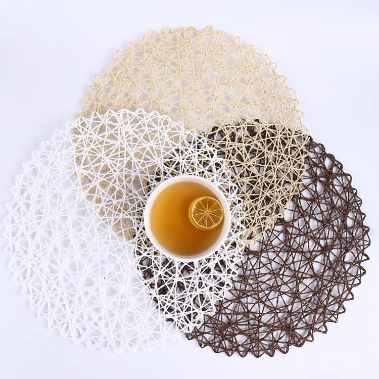 IcosaMro Round Woven Placemats Set of 12 for Dining Table, 15 Inches Paper Boho Decorative Circle Place Mats for Wedding Christmas Thanksgiving Day Holiday Dinner (White) - Image 5