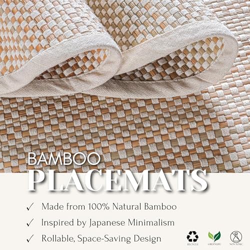Hausattire Bamboo Placemats for Dining Table Set of 10 Washable 14 Inches Round Square Place Mats Sushi Mats for Kitchen Table Outdoor Parties Easter Farmhouse Boho Decoration - Beige - Image 5