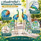 32" Peacock Decor Metal Yard Art Set of 2,Large Outdoor Statue - Image 4