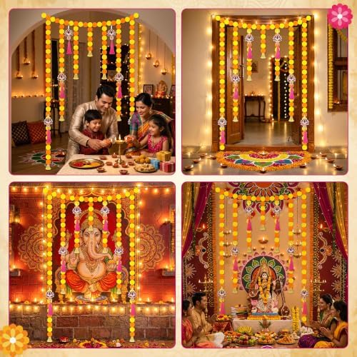 H1vojoxo Diwali Decorations for Home with Marigold Garland Lotus Hangings - Image 6