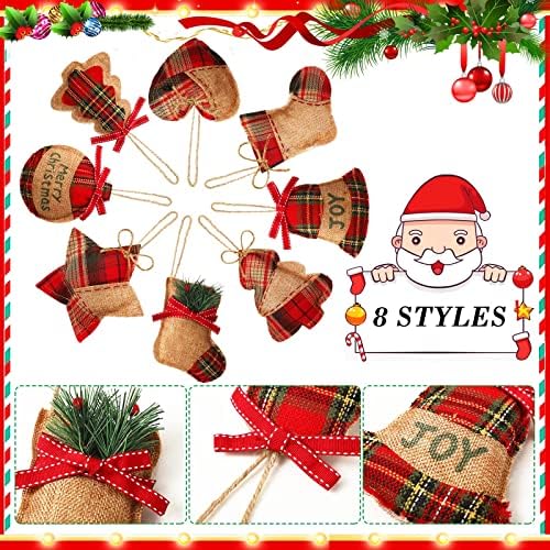 24 Pcs Burlap Christmas Ornaments Set Mini Stockings Funny,Fresh - Image 4
